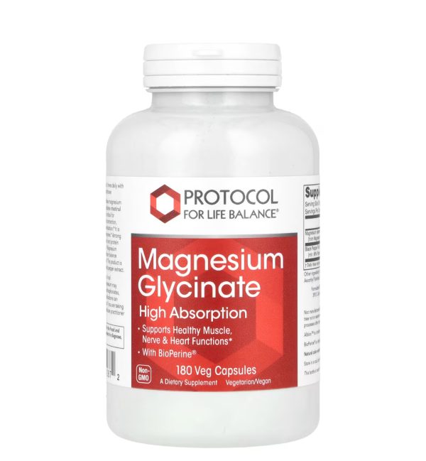 Protocol for Life Balance, Magnesium Glycinate, High Absorption, 180 Veg Capsules
