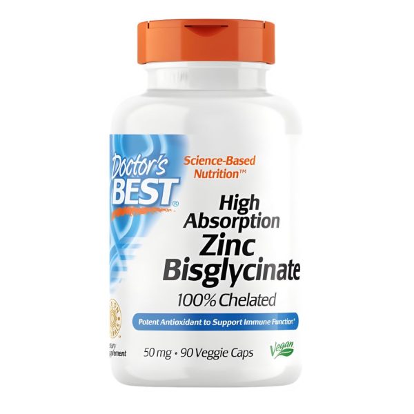 Doctor’s Best, High Absorption Zinc Bisglycinate, 100% Chelated, 50 mg, 90 Veggie Caps